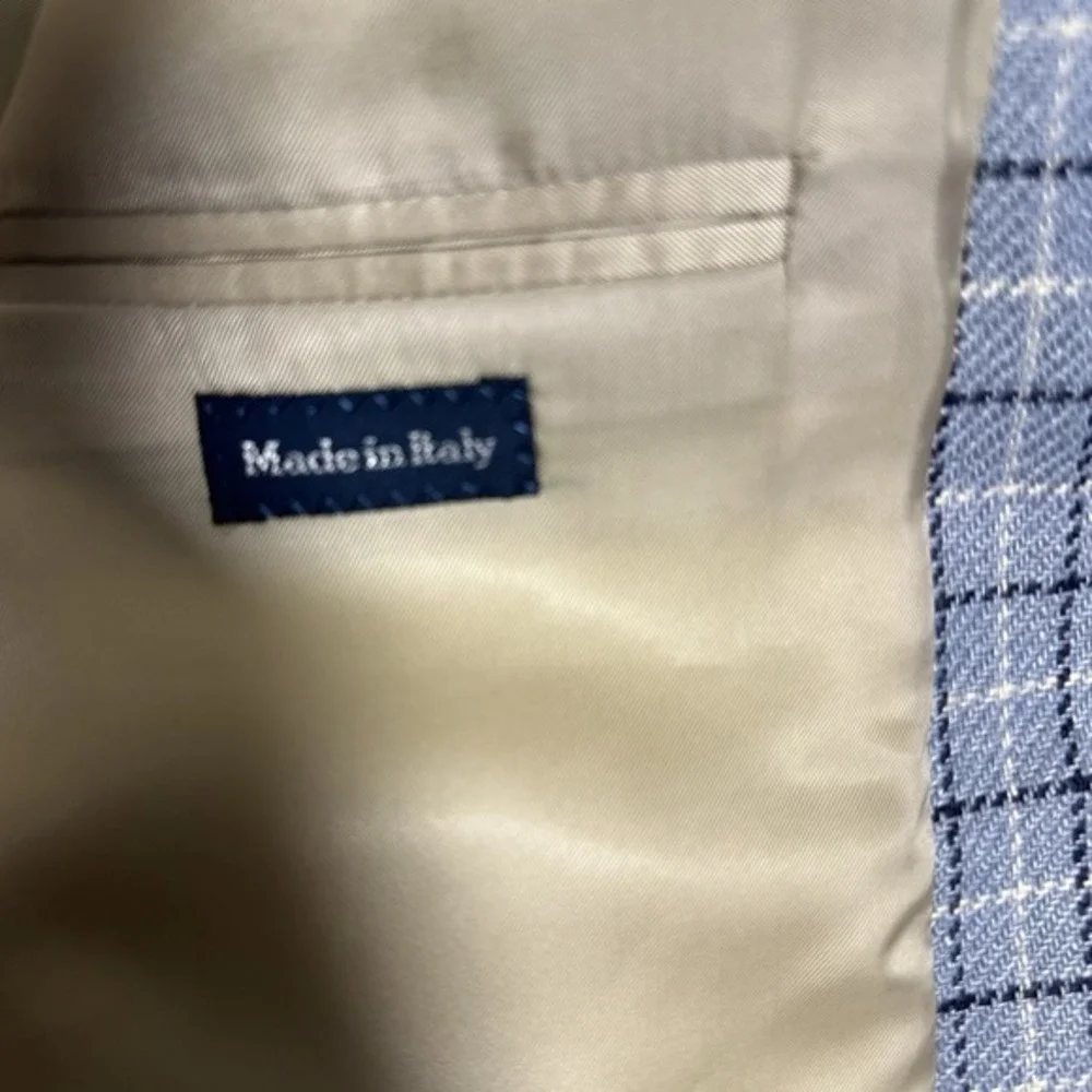 VTG Polo Ralph Lauren‎ Blazer Blue Checkered Sport Coat Size 44R Flax Casual